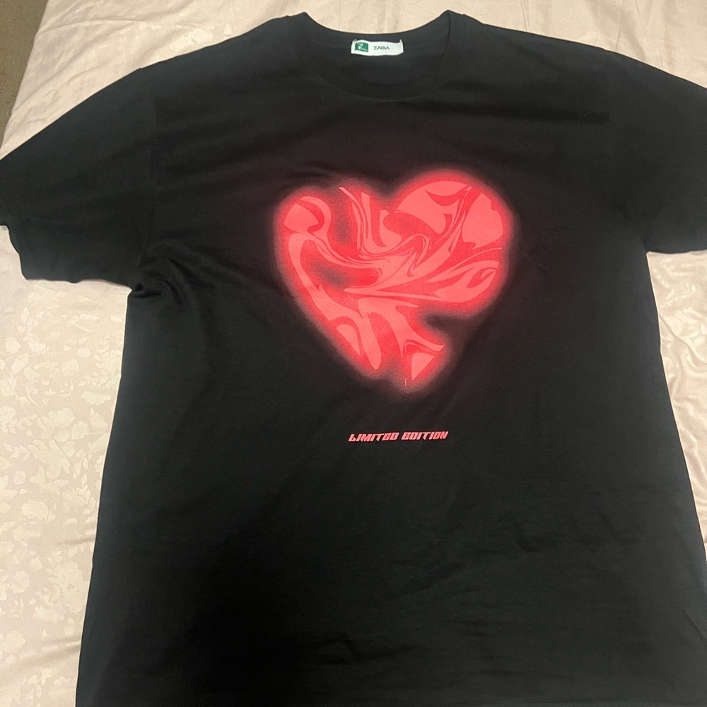 Black T-Shirt with Red Heart Design